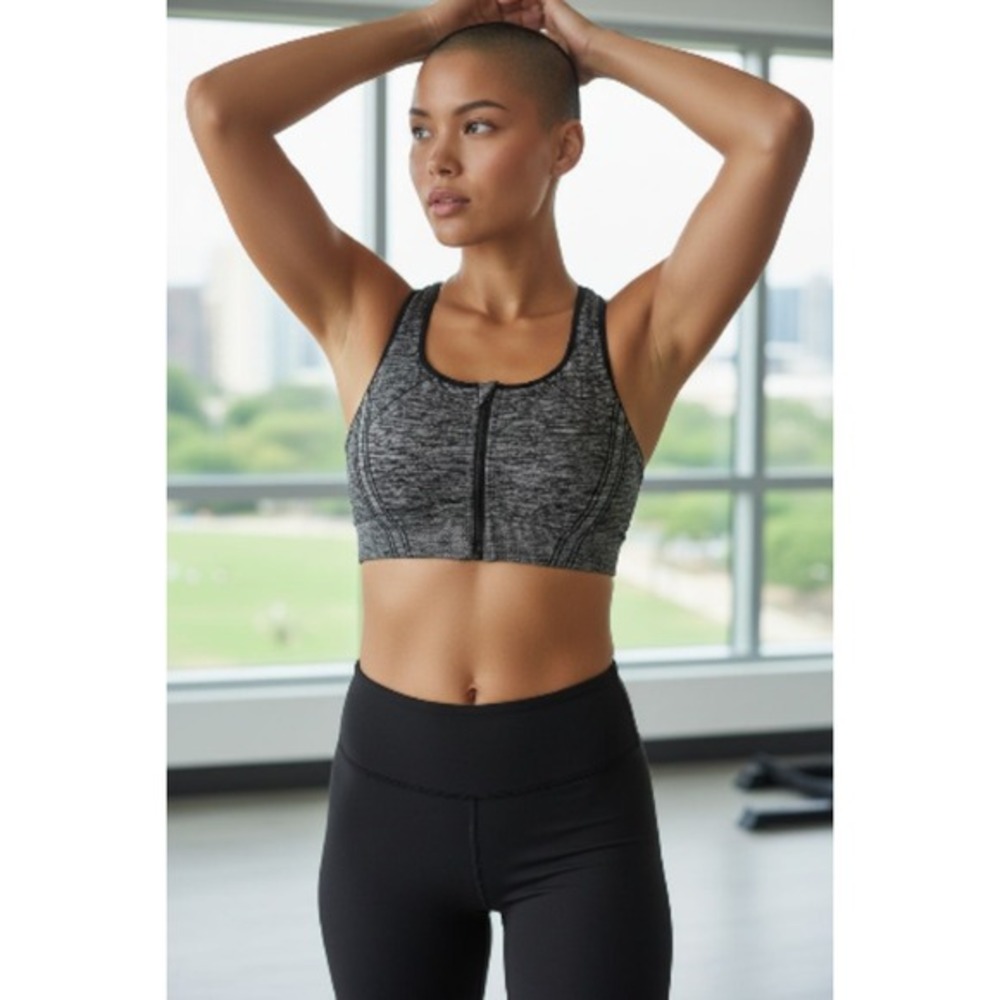 AVIA‎ Women's Heathered Gray Zipper Front Sports Bra Medium Support Workout Gym
